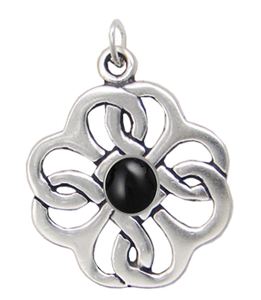 Sterling Silver Celtic Knot Flower Pendant Black Onyx